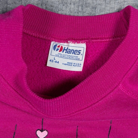 Vintage Crewneck Sweatshirt Morning Sun Bunnies Hanes Unisex Pink Size L USA 80s - Picture 2 of 5
